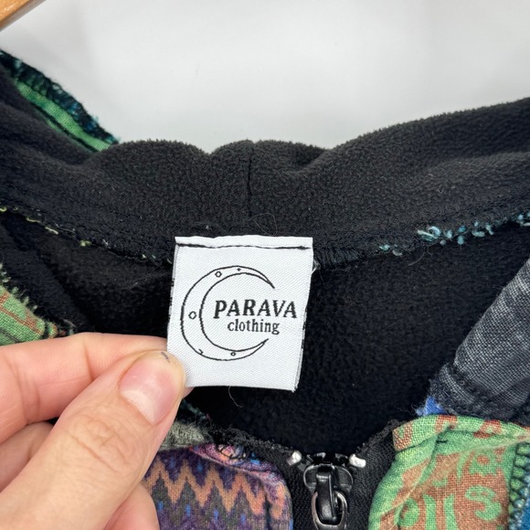 Parava Clothing Patchwork Fleece Lined Zip Up Hoodie Boho Artwear Oversized M/L - Picture 4 of 13